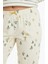 Üstü Yazılı Altı Çam Ağacı Desenli Elite Viscose Pijama Takımı Uzun Ekru 3568 5