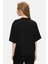 Jayla Siyah Bisiklet Yaka Gofre Baskı Loose Fit Kadın Tshirt 3