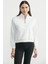 Dik Yaka Kanguru Cepli Crop Sweatshirt - Krem 1