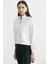 Dik Yaka Kanguru Cepli Crop Sweatshirt - Krem 5