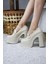 Kadın Mila Loafer Model 12 cm Platform Topuklu Ayakkabı Krem Cilt 2