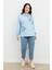 Büyük Beden Degaje Yaka Sweatshirt-Mavi 1