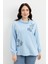 Büyük Beden Degaje Yaka Sweatshirt-Mavi 3