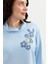Büyük Beden Degaje Yaka Sweatshirt-Mavi 5