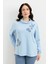 Büyük Beden Degaje Yaka Sweatshirt-Mavi 6