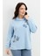 Büyük Beden Degaje Yaka Sweatshirt-Mavi 7