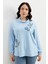 Büyük Beden Degaje Yaka Sweatshirt-Mavi 8