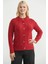 Düğmeli Oversize Angora Triko Hırka - Kırmızı 4