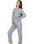 Bisiklet Yaka Süet Pijama Takımı 6009 Penguen Mavi 3