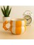 Katmerli Boncuk Kulp Turuncu Şerit Desenli El Işlemeli Seramik Kupa 1