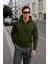 Erkek Fermuarlı Kapüşonlu Içi Polarlı Haki Sweatshirt 3