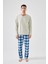 Erkek Pamuklu Uzun Kollu Yamalı Ekose Desenli Pijama Takımı 1