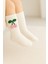 %100 Pamuk Nefes Alabilen Terletmez Ekru Kız Bebek Kirazlı Diz Altı Çorap 1