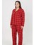 Luxury Soft Kırmızı Ekose Desenli Uzun Kollu Kadın Pijama Takımı – Büyük Beden 3018 5