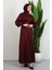 Kemerli Saten Elbise Koyu Bordo 2