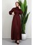 Kemerli Saten Elbise Koyu Bordo 3