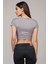 Sevimli Kedi Baskılı Gri Melanj Crop Top 2