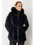 Kadın Kapüşonlu Peluş Kaban 6029 Siyah 1