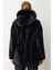 Kadın Kapüşonlu Peluş Kaban 6029 Siyah 4