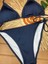 Kadın Likralı Esnek Yandan ve Boyundan Bağlamalı Şık Ipli Üçgen Bikini Takım 4