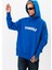 Erkek Mavi Oversize Sweatshirt Yazılı Kapüşonlu 2