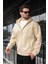 Bej Fermuarlı Kapüşonlu Erkek Hırka E7174 1