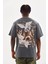 Unisex Baskılı Oversize T-Shirt - Füme 2