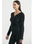 Yaka Detaylı Yumoş Crop Triko Kazak - Siyah 4