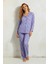 Süet Gömlek Pijama Takımı 7106 Çiçekli Lila 1