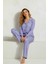 Süet Gömlek Pijama Takımı 7106 Çiçekli Lila 2