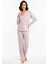 Luxury Viscose Pembe Ekose Desenli Kadın Uzun Kollu Büyük Beden Pijama Takımı – 42531 1