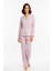 Luxury Viscose Pembe Ekose Desenli Kadın Uzun Kollu Büyük Beden Pijama Takımı – 42531 2