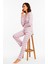 Luxury Viscose Pembe Ekose Desenli Kadın Uzun Kollu Büyük Beden Pijama Takımı – 42531 3