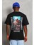 Unisex Oversize Baskılı Bisiklet Yaka T-Shirt - Siyah 5