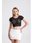 Pis Dikişli Dantel Crop Bluz | BUST36335 Siyah 1