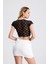 Pis Dikişli Dantel Crop Bluz | BUST36335 Siyah 5