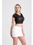 Pis Dikişli Dantel Crop Bluz | BUST36335 Siyah 6