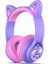 Kedi Kulaklı LED Işıklı Güvenli Ses Sınırlı 45 Saat Oynatma Süreli Çocuk Kulaklığı Mor 1