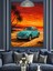 Gün Batımında Mavi Otomobil Dekoratif Kanvas - Mdf Ahşap Tablo 1