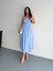 Straplez Pileli Elbise - Açık Mavi 1