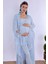 Mavi Sabahlıklı Hamile Lohusa Pijama Takımı 2