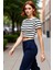 Şık Çizgili Viskoz Crop Bluz Yazlık Rahat Fitted Kalıp Uzun Ömürlü Seçkin Malzeme Trend Tasarım 1