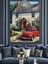 Taş Ev Önünde Park Etmiş Parlak Kırmızı Araba Dekoratif Kanvas - Mdf Ahşap Tablo 5