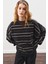 Oversıze Çizgili Sweatshırt Siyah 2