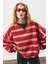 Oversıze Çizgili Sweatshırt Kırmızı 1
