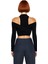 Kadın Moda Şık Üst Giyim Crop Dik Yaka Fitted Kalıp Örme Pencere Cut Out Detaylı Bluz 3
