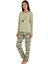 Üstü Yazılı Altı Yaprak Desenli Elite Viscose Pijama Takımı Uzun Yeşil 3559 1