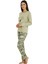 Üstü Yazılı Altı Yaprak Desenli Elite Viscose Pijama Takımı Uzun Yeşil 3559 2