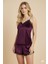 Mor Kadife Şortlu Askılı Gecelik Takım 2