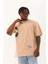 Unisex Oversize Baskılı Bisiklet Yaka T-Shirt - Bej 2